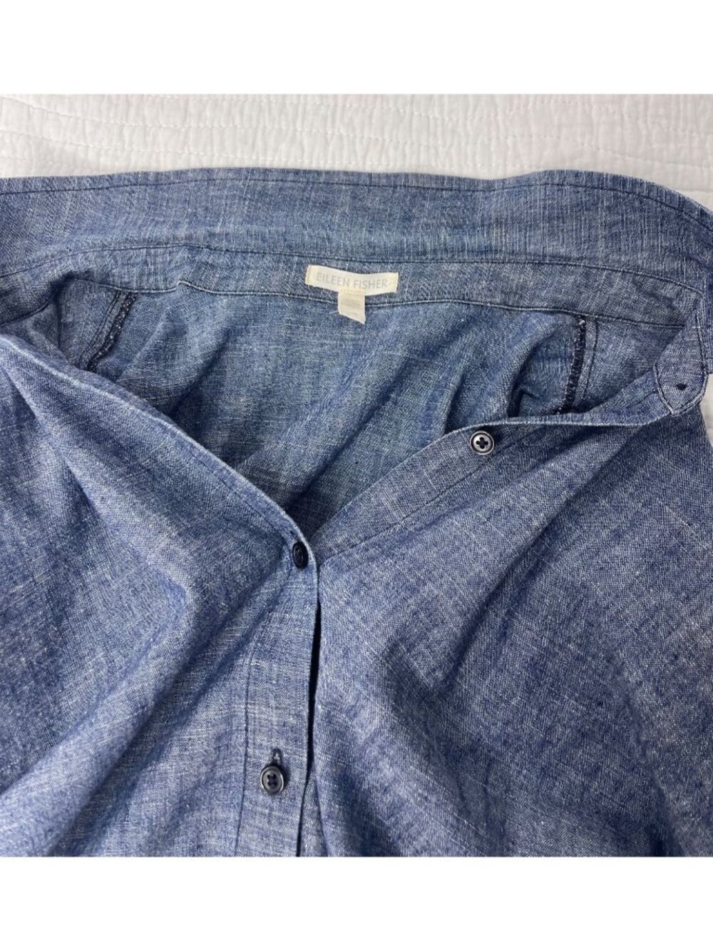 Eileen Fisher Blue Button-Down Linen Shirt - Picture 4 of 9